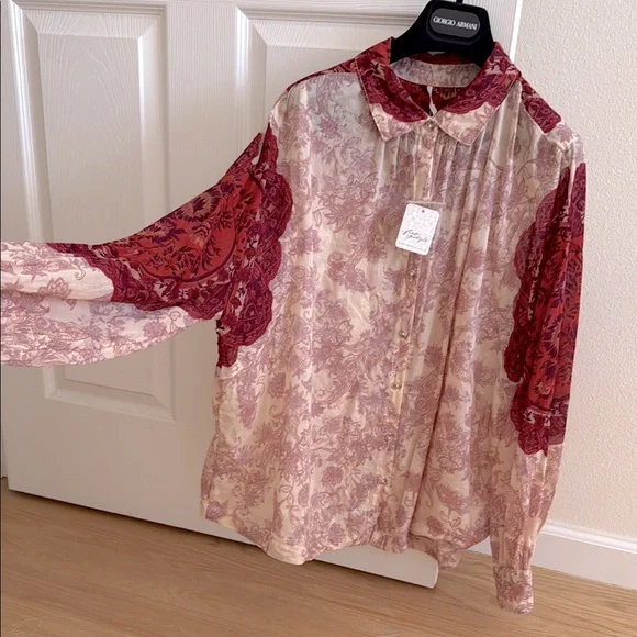 Free people Rosebud Paisley Print Cotton Button-Up Shirt - Picture 3 of 7